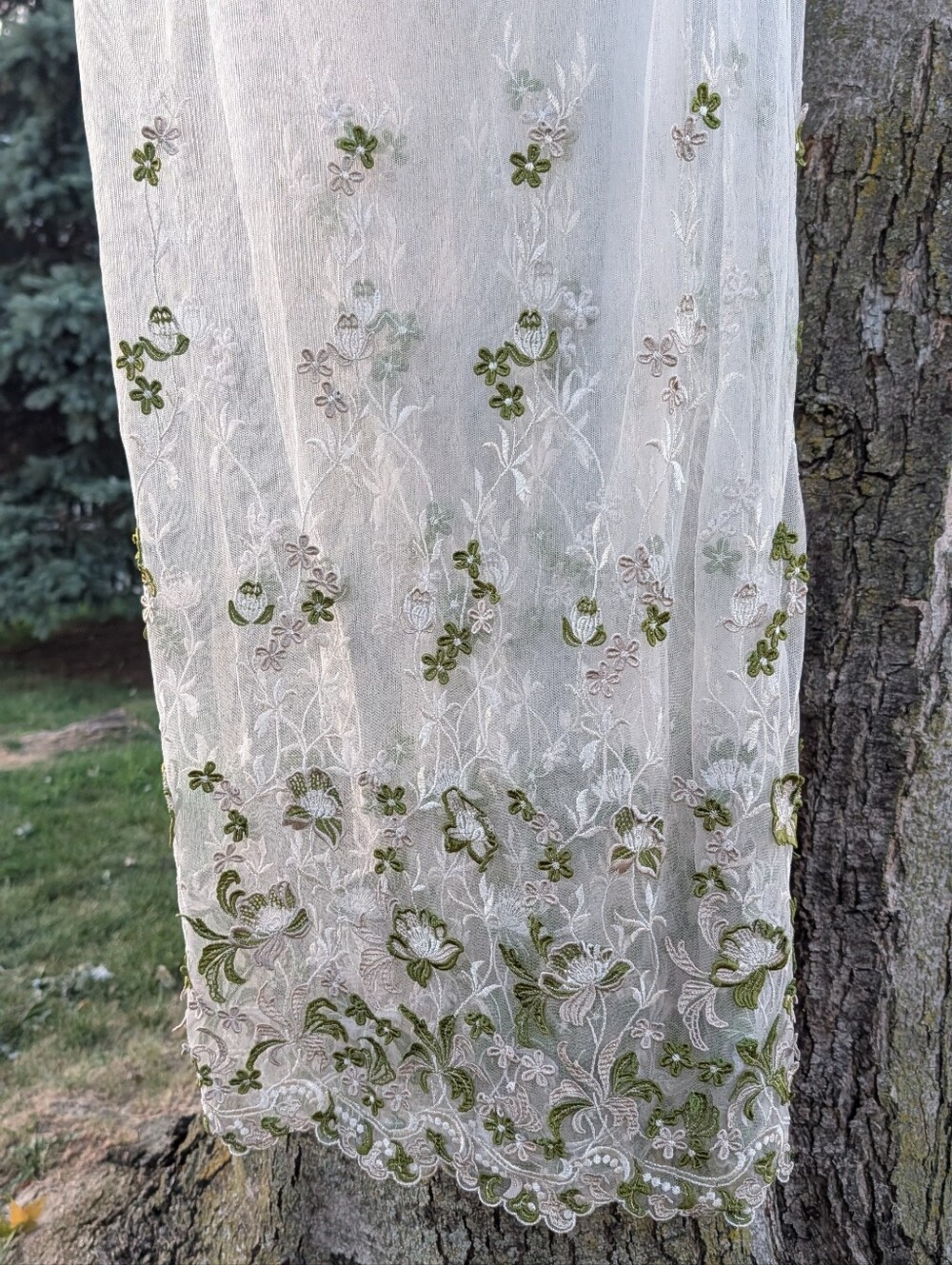 Luxury Embroidered Applique Sheer Lace Floral Overlay Olive Taupe White 2 Yards